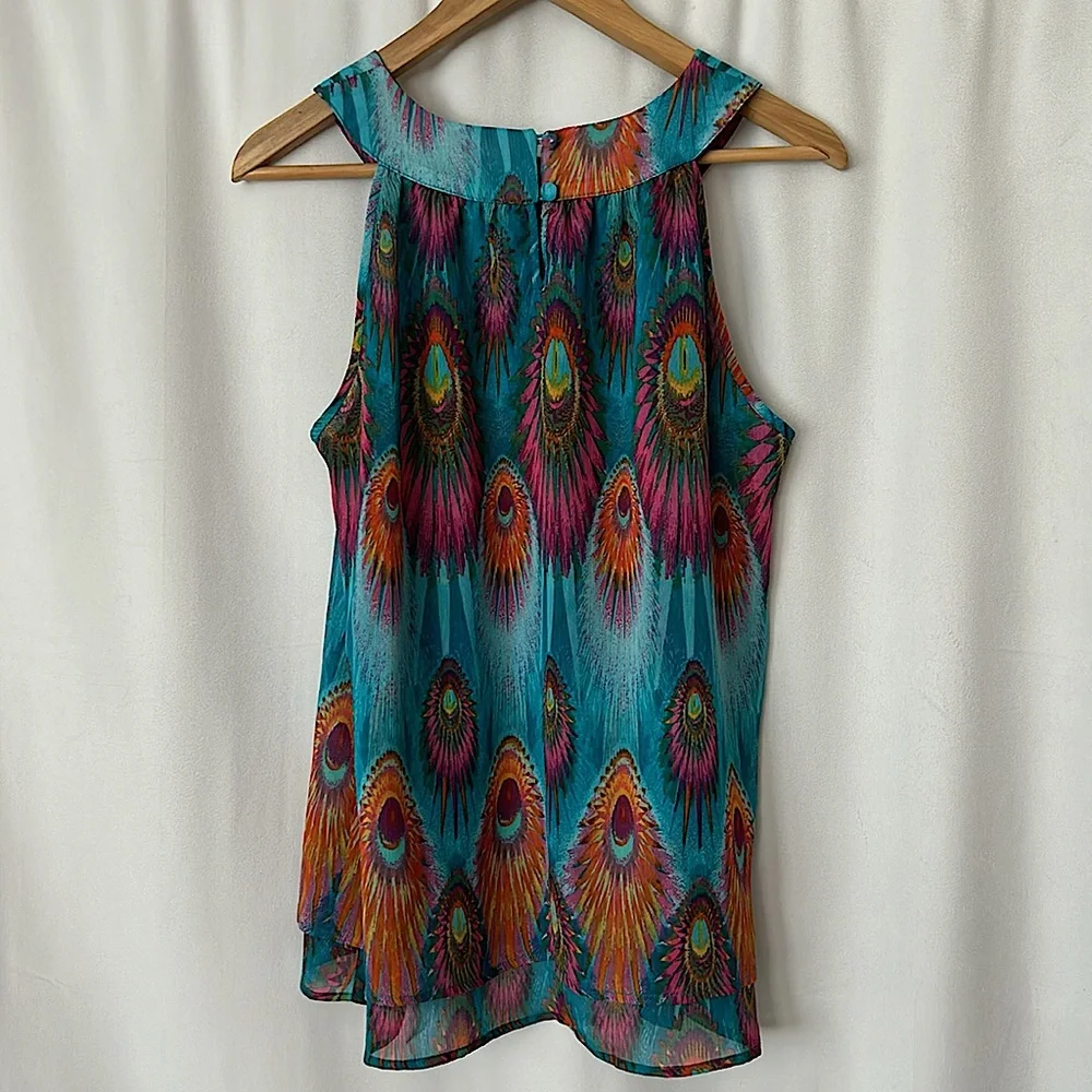 Adiva Beautiful Jewel Toned Blue Sleeveless Blouse Shirt Top **Size L** 🦚🦚 - Picture 2 of 5